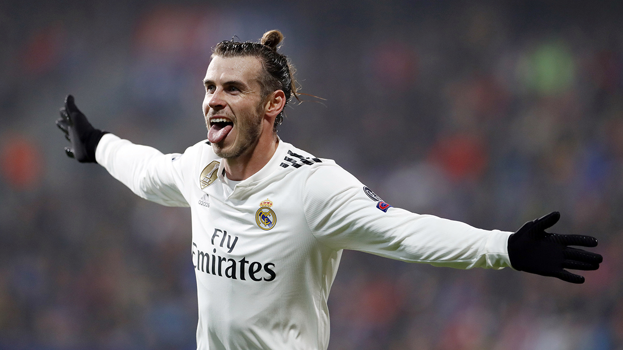 Real Madrid midfielder Gareth Bale celebrates after scoring his side